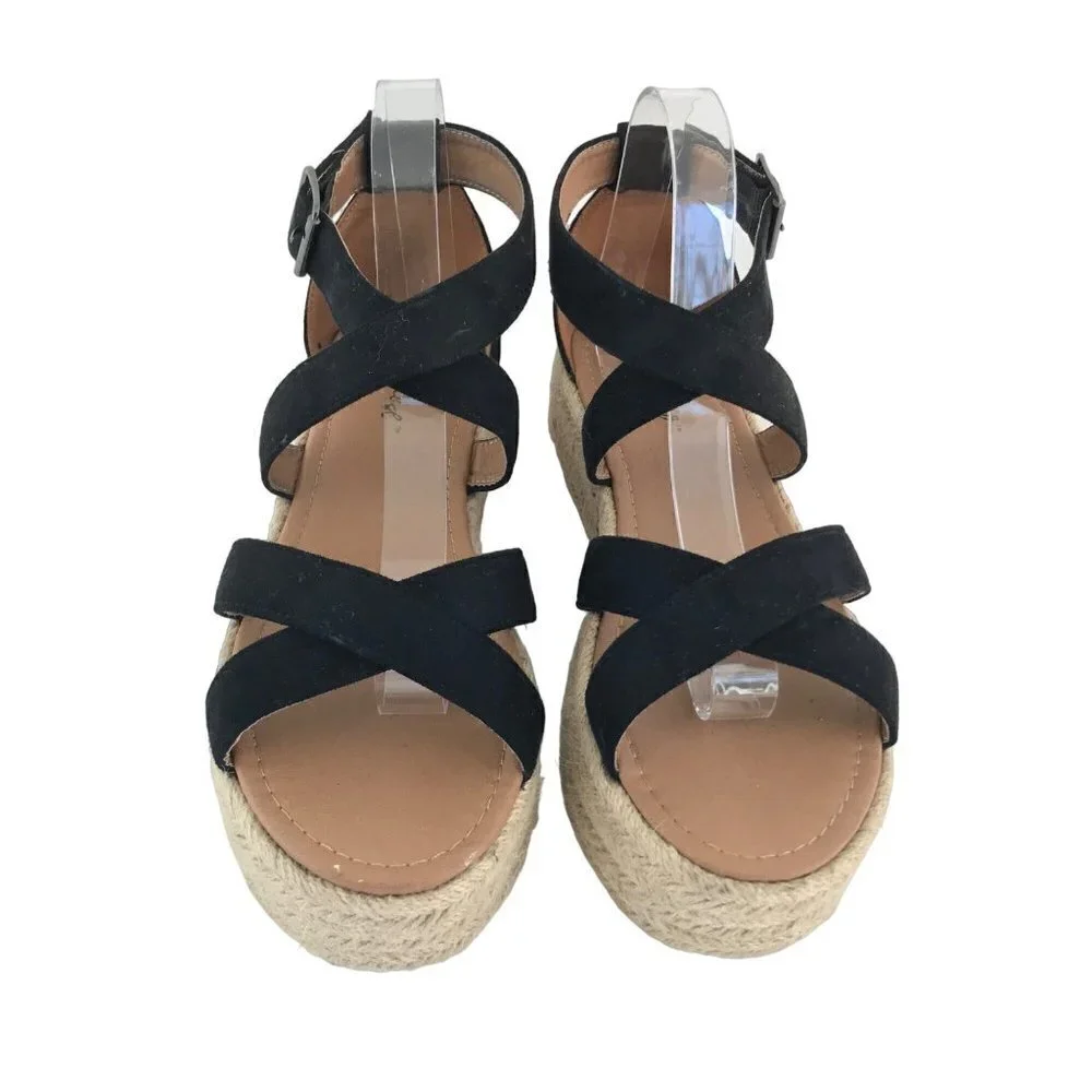 Bonnibel Black Faux Suede Ankle Strap Espadrilles Size 10
